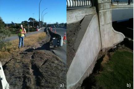 South Brighton Bridge, (δ) ANZAC Drive Bridge a) διαμήκη ρήγματα στη νότια πρόσβαση στη γέφυρα