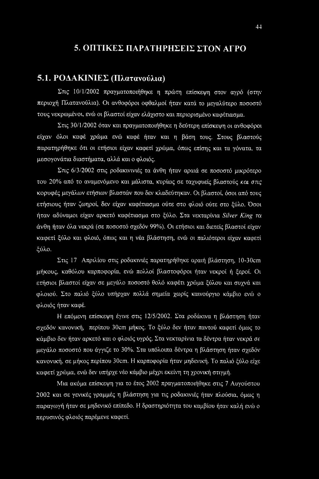 Στις 30/1/2002 όταν και πραγματοποιήθηκε η δεύτερη επίσκεψη οι ανθοφόροι είχαν όλοι καφέ χρώμα ενώ καφέ ήταν και η βάση τους.