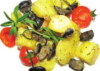 RE#ETE I SFATURI PRACTICE CARTOFI AROMAŢI Ingrediente: 500 g cartofi, 10 măsline tocate, rozmarin și cimbru proaspăt, 3-4 linguri ulei de măsline, usturoi, sare, piper.