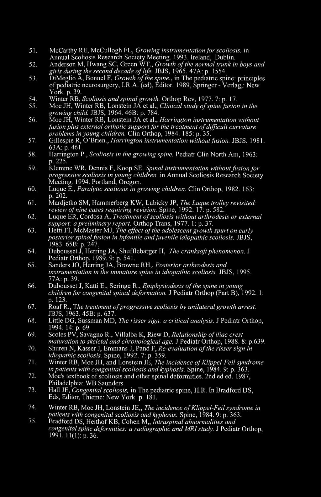 51. McCarthy RE, McCullogh FL, Growing instrumentation for scoliosis, in Annual Scoliosis Research Society Meeting. 1993. Ireland, Dublin. 52. Anderson M, Hwang SC, Green WT.