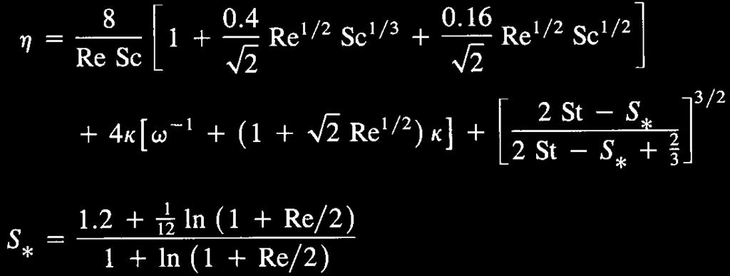 συλλέκτη V Re t G G Αρ. Reynols σωματιδίου Αριθ. Schmit σωματ.