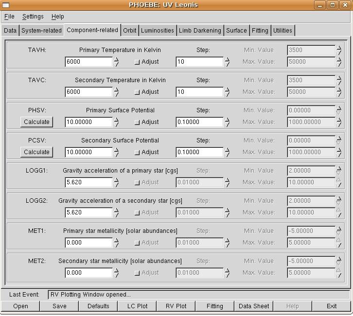 3.2.3 Παράμετροι των Αστέρων του Συστήματος (Component Related Tab) Εικόνα 3.5 Παράθυρο παραμέτρων των αστέρων του συστήματος TAVH: Η θερμοκρασία του πρωτεύοντα αστέρα του συστήματος σε βαθμούς K.