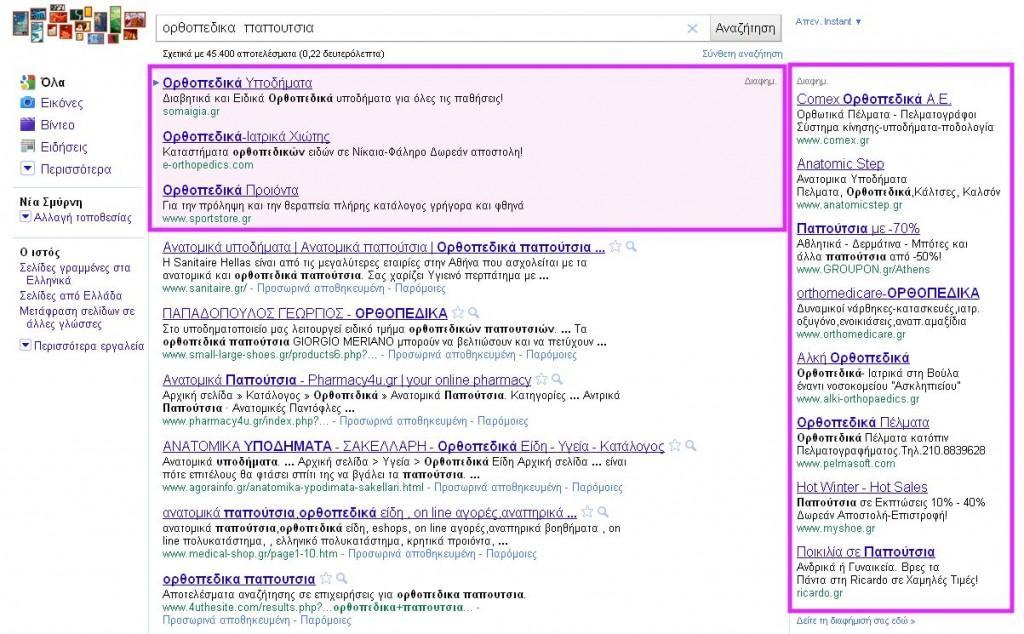 Οι μηχανές αναζήτησης, όπως η Google, εμφανίζουν διαφημίσεις κειμένου ή εικόνας (banners) σε εμφανή σημεία στα αποτελέσματα αναζήτησής τους, ανάλογα με τις λέξειςκλειδιά που χρησιμοποιήθηκαν κατά την