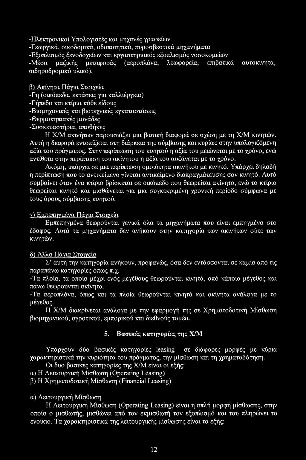 β) Ακίνητα Πάγια Στοιγεία -Γη (οικόπεδα, εκτάσεις για καλλιέργεια) -Γήπεδα και κτίρια κάθε είδους -Βιομηχανικές και βιοτεχνικές εγκαταστάσεις -Θερμοκηπιακές μονάδες -Συσκευαστήρια, αποθήκες Η Χ/Μ