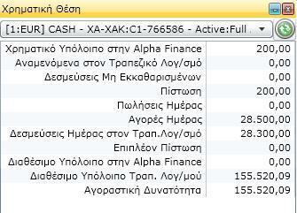Χρηματική Θέση Μέσω της οθόνης Χρηματική Θέση, ενημερώνεστε για την τρέχουσα χρηματική κατάσταση του Χαρτοφυλακίου σας.