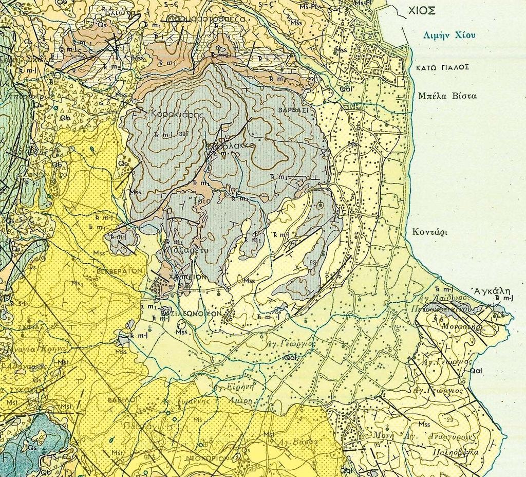 Σχήμα 4-10: Απόσπασμα γεωλογικού χάρτης της περιοχής του λιμένα Χίου (Φύλλο Ι.Γ.Μ.Ε. «Νότια Χίος») 4.5.2.