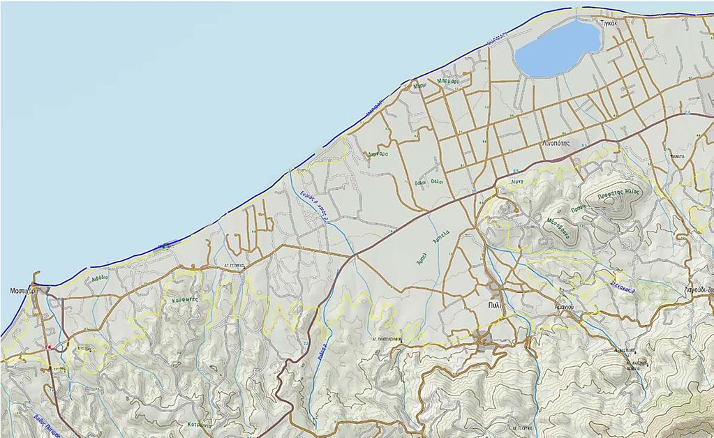 Σχήμα 7.18: Κύρια υδατορεύματα δυτικής περιοχής ΖΔΥΚΠ Ανατολικά της αλυκής και δυτικά από το Ζιπάρι διέρχεται το ρέμα Βαθύλακκα.