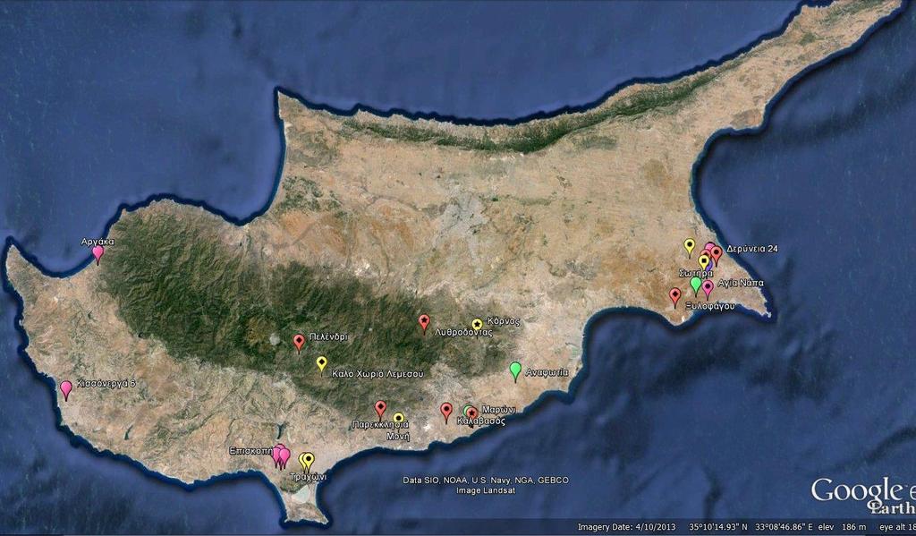 11. Υπόγεια υδατικά σώματα Κύπρου Σε κάθε περιοχή με διαθέσιμα μετεωρολογικά δεδομένα, παρουσιάζονται γραφήματα σχετικά με: Διακύμανση μηνιαίας θερμοκρασίας ( C) Διακύμανση θερμοκρασίας εδάφους και