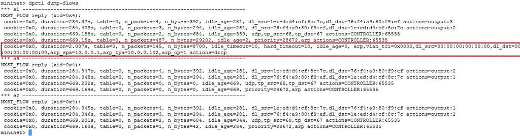 Διατηρώντας την ροή των πακέτων σε ρυθμό 10 packets/sec, η εφαρμογή μας αναγνωρίζει τα πακέτα ως έμπιστα και απαντάει κατάλληλα στον επιτιθέμενο με την MAC διεύθυνση του host h1.