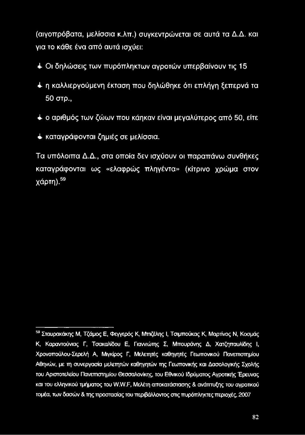 , 4 ο αριθμός των ζώων που κάηκαν είναι μεγαλύτερος από 50, είτε 4 καταγράφονται ζημιές σε μελίσσια. Τα υπόλοιπα Δ.