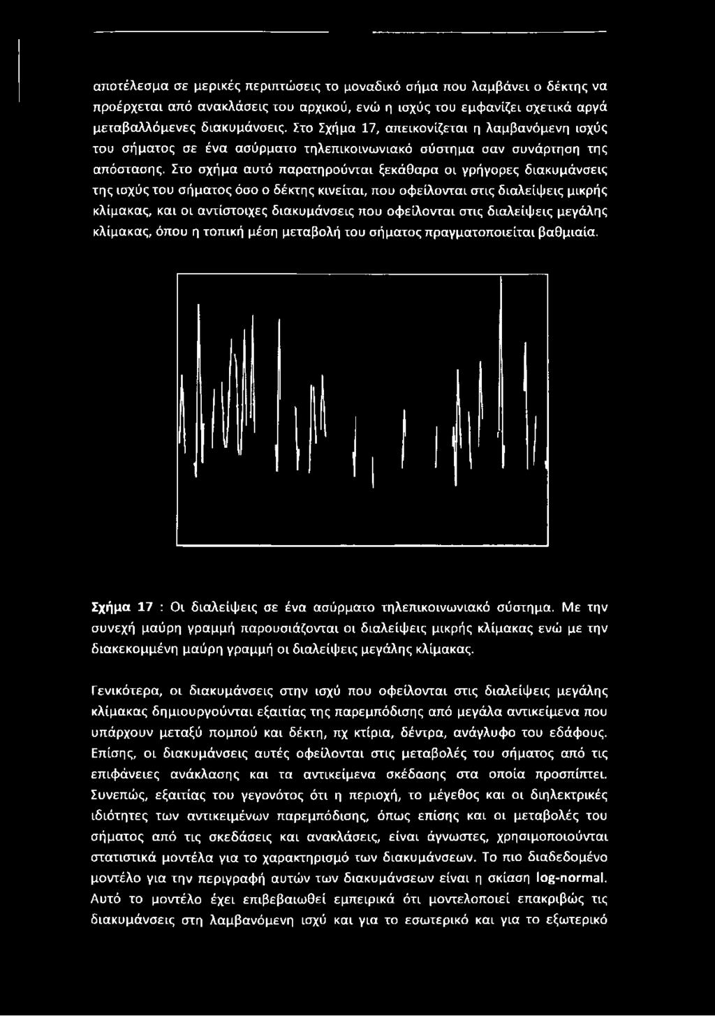 αποτέλεσμα σε μερικές περιπτώσεις το μοναδικό σήμα που λαμβάνει ο δέκτης να προέρχεται από ανακλάσεις του αρχικού, ενώ η ισχύς του εμφανίζει σχετικά αργά μεταβαλλόμενες διακυμάνσεις.