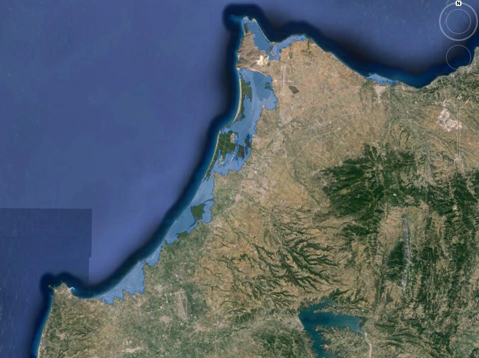 1: Σχηματική απεικόνιση πλημμύρας από την θάλασσα για τα χαμηλά της Ζακύνθου - GR02RAK0003 (1.