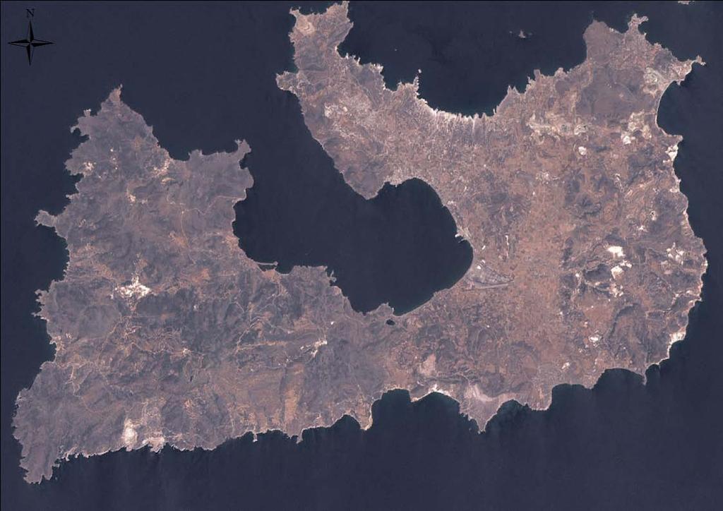 5.2.8 Δορυφορική Εικόνα Landsat7 Με την χρήση του προγράμματος Global Mapper και με την ίδια διαδικασία που ακολουθήθηκε για την εξαγωγή των γεωαναφερμένων εικόνων του Κτηματολογίου εξάγουμε την