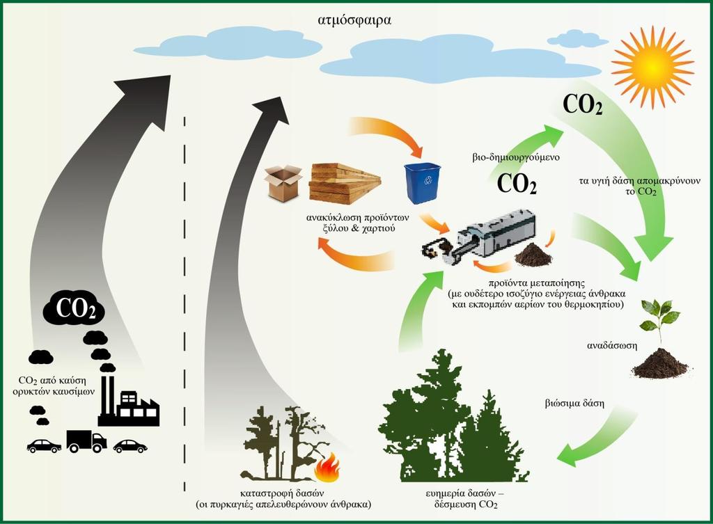 Σχήμα 8.9 Ο κύκλος του CO 2. Σχήμα 8.10 Η χρήση των βιοκαυσίμων στις χώρες τις Ε.Ε. για το διάστημα 2003 2005 και ενδεικτικοί στόχοι για το διάστημα 2006 2010.