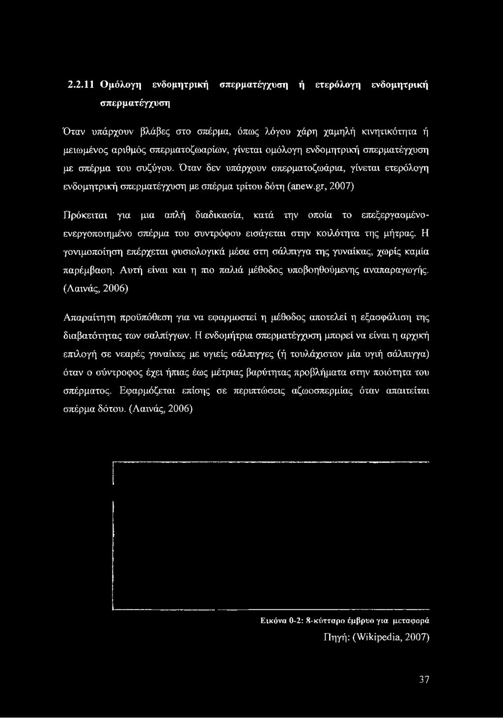 gr, 2007) Πρόκειται για μια απλή διαδικασία, κατά την οποία το επεξεργασμένοενεργοποιημένο σπέρμα του συντρόφου εισάγεται στην κοιλότητα της μήτρας.