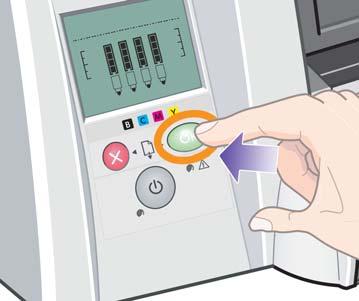 4. Πατήστε το κουμπί OK (το επάνω δεξί κουμπί) στον μπροστινό πίνακα. ΣΗΜΕΙΩΣΗ Μπορείτε να πατήσετε το κουμπί OK για να τοποθετήσετε το χαρτί πριν να στείλετε μια εργασία εκτύπωσης στον εκτυπωτή.