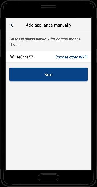 Step 5 Impostazioni Collegare un ulteriore condizionatore sull'applicazione (modalità manuale) Accetta i termini e premi Next Il numero del condizionatore 1e04ba57 deve apparire sullo schermo.