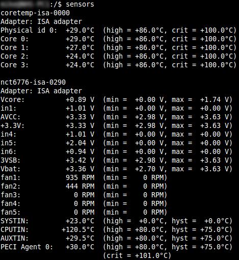 Αισθητήρες lm_sensors (Linux-monitoring sensors) Μας εμφανίζουν αναλυτικές πληροφορίες των αισθητήρων του υπολογιστή μας, πχ θερμοκρασία των πυρήνων του επεξεργαστή, ταχύτητα ανεμιστήρων, τάση