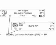 96 Ραδιόφωνο USB/iPod/Bluetooth ή AUX διακόπτεται όσο διαρκεί η μετάδοση του δελτίου. Μπλοκάρισμα δελτίων οδικής κυκλοφορίας Για να αναστείλετε τη μετάδοση ενός δελτίου οδικής κυκλοφορίας, π.χ.