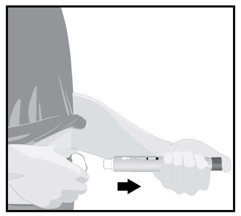 ΒΗΜΑ 8 Όταν ολοκληρωθεί η ένεση, τραβήξτε αργά την προγεμισμένη συσκευή τύπου πένας από το δέρμα. Το λευκό περίβλημα της βελόνας θα καλύψει τη μύτη της βελόνας.