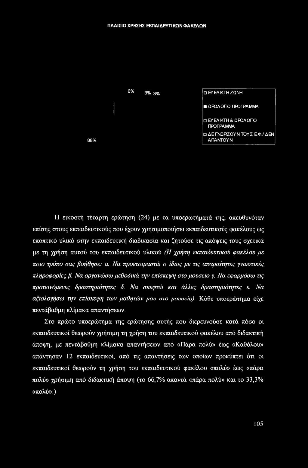 διαδικασία και ζητούσε τις απόψεις τους σχετικά με τη χρήση αυτού του εκπαιδευτικού υλικού (Η χρήση εκπαιδευτικού φακέλου με ποιο τρόπο σας βοήθησε: α.