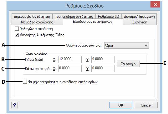 Ορίζοντας τα όρια σχεδίασης Ο χρήστης μπορεί να προκαθορίζει τα όρια σχεδίασης που θα έχει το ιδεατό περίγραμμα του σχεδίου.