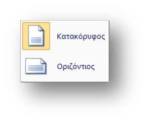 Το εικονίδιο Επιλογές μας μεταφέρει στην ειδική ομάδα ρυθμίσεων των βασικών επιλογών του Word. Από την ομάδα Διαμόρφωση σελίδας ρυθμίζουμε τα περιθώρια, τον προσανατολισμό και το μέγεθος εκτύπωσης.