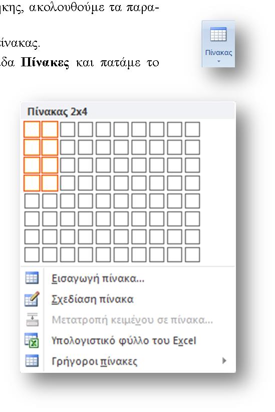 Επεξεργασία κειμένου: Πίνακες και Στηλοθέτες 2.