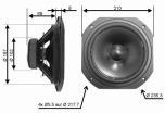 SKO-204 12Ω PEERLESS SKO-204 8`` WOOFER 12 Ω 92 db 70W Re=8,9 Ω Fs=40 Hz Cms=0,78 Mms=17,8 gr Qms=4,23 Qes=0,47 Qts=0,43 Vas=58,2 lit BL=8,11 Sd= 230,6 Φ=205mm/186mm Vented pole 97,40 DC-300 DAYTON