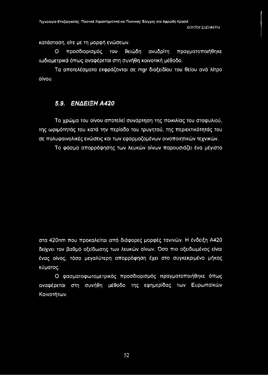 Τα αποτελέσματα εκφράζονται σε mgr διοξειδίου του θείου ανά λίτρο οίνου. 5.9.