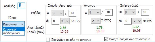 των συνδετήρων του συγκεκριμένου ανοίγματος στις αντίστοιχες θέσεις.