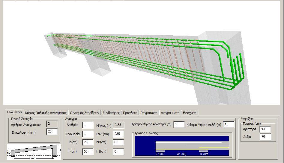 Η οριζόντια μπάρα πάνω από το περιβάλλον σχεδίασης βοηθάει στη διαχείριση του σχεδίου. Αναλυτικά: για τρισδιάστατη απεικόνιση του οπλισμού της δοκού.