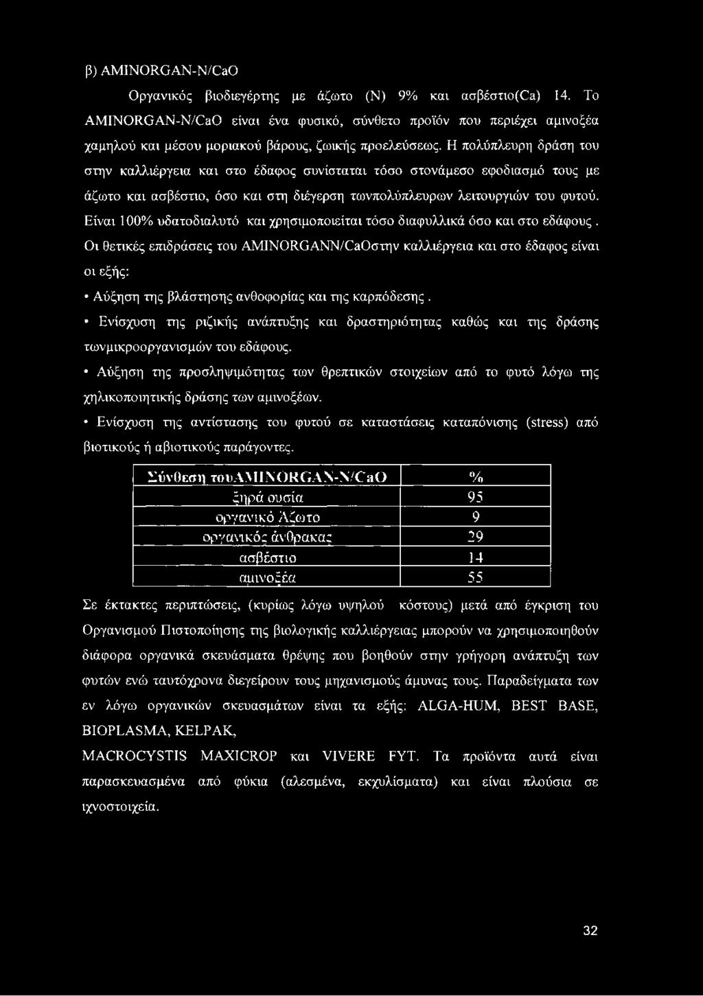 Η πολύπλευρη δράση του στην καλλιέργεια και στο έδαφος συνίσταται τόσο στονάμεσο εφοδιασμό τους με άζωτο και ασβέστιο, όσο και στη διέγερση τωνπολύπλευρων λειτουργιών του φυτού.
