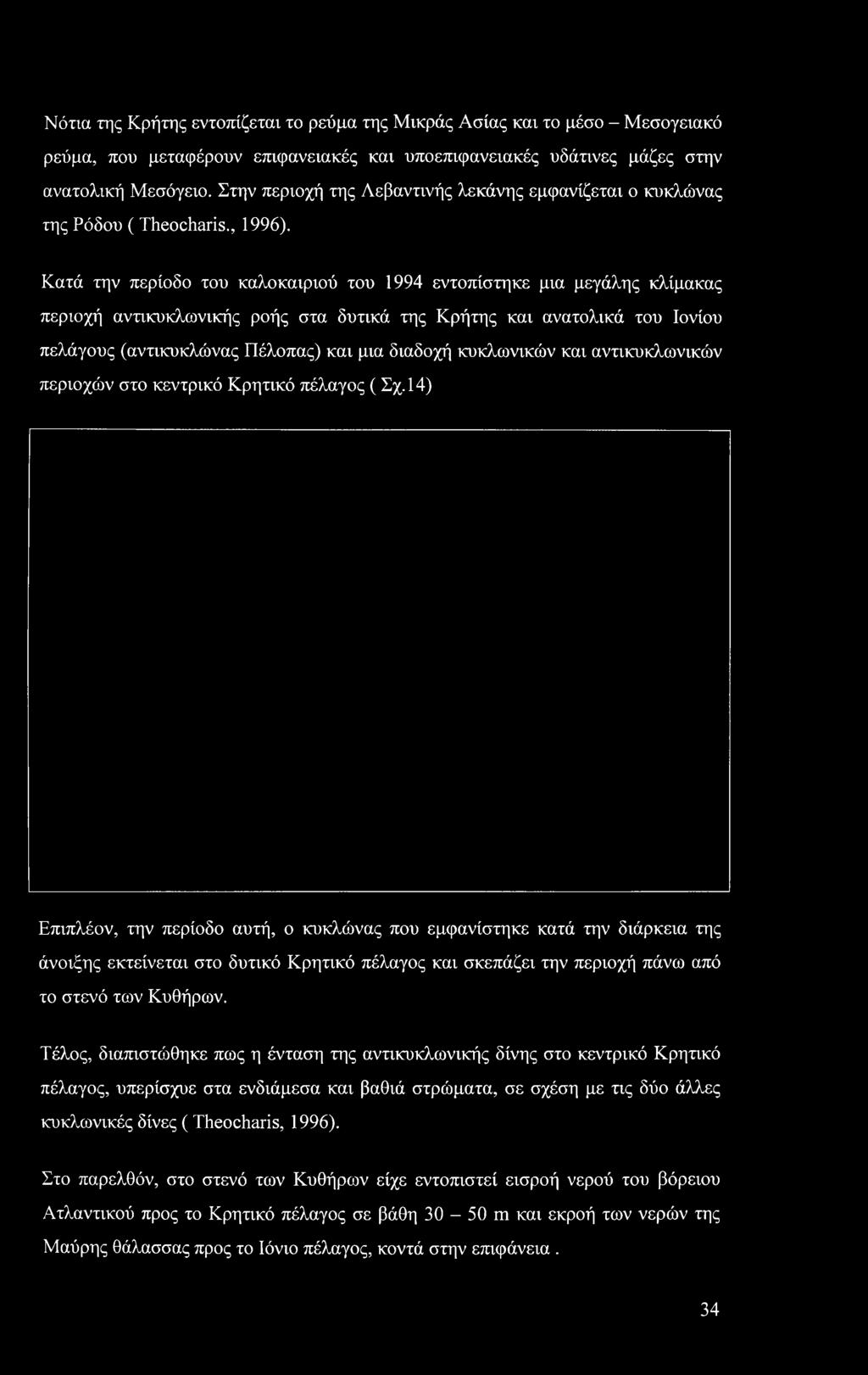 Κατά την περίοδο του καλοκαιριού του 1994 εντοπίστηκε μια μεγάλης κλίμακας περιοχή αντικυκλωνικής ροής στα δυτικά της Κρήτης και ανατολικά του Ιονίου πελάγους (αντικυκλώνας Πέλοπας) και μια διαδοχή