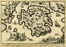 1406 PEETERS JACQUES CERIGO. Amsterdam, 1690. Χαλκόγραφος χάρτης των Κυθήρων, επικολλημένος σε χαρτί, κομμένα τα περιθώρια.