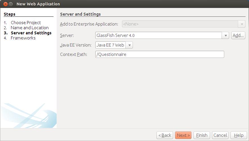 Δημιουργία του project Βήμα 3: Καθορισμός του εξυπηρετητή Αν και το NetBeans εξ ορισμού χρησιμοποιεί τον Glassfish application server μπορείτε να χρησιμοποιήσετε και άλλους εξυπηρετητές αν το
