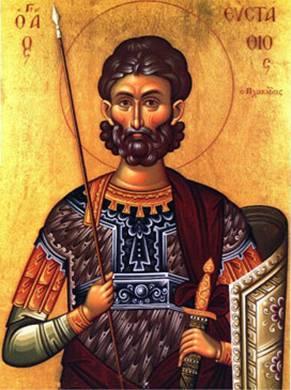 Ο ΑΓΙΟΣ ΕΥΣΤΑΘΙΟΣ Ο Άγιος Ευστάθιος, που η Εκκλησία μας γιορτάζει, στις 20 Σεπτεμβρίου, γεννήθηκε και έζησε στη Ρώμη, όταν την βασίλευαν, οι φοβεροί διώκτες των Χριστιανών, Τραϊανός ( 98-117 μ.χ.