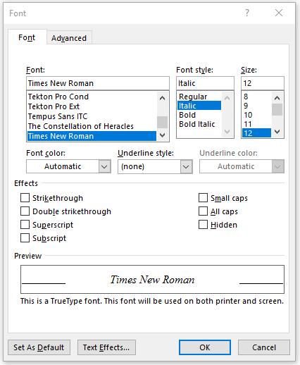 Obrada teksta MS Word 2016 Drugi način formatiranja teksta i odlomaka je pokretanje dijaloškog okvira Font iz kartice Home.