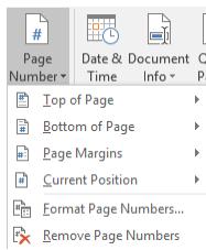 Obrada teksta MS Word 2016 2.25 Numeracija stranice Za uređivanje numeracije stranica koristimo opciju Page Number iz kartice Insert.