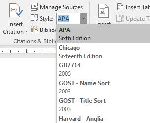 Obrada teksta MS Word 2016 Stil možemo izabrati iz izbornika Styles prikazanog na slici ispod: Slika 38 Izbornik stilova citiranja Kada imamo ovako posložen bazu literature, word nam sam može