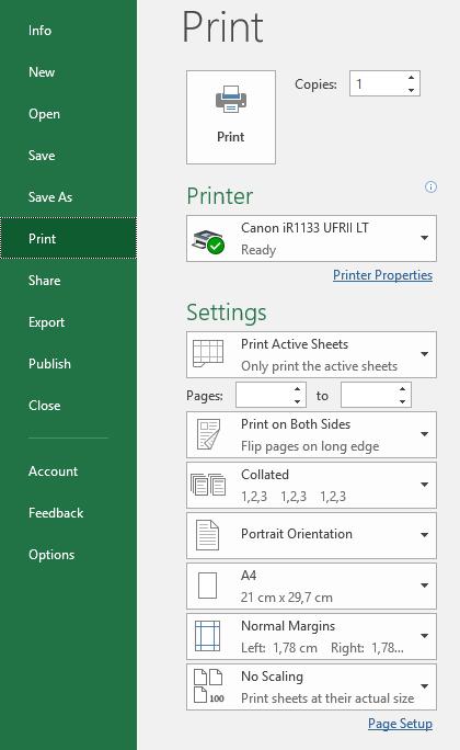 Proračunske tablice MS Excel 2016 3.20 Ispis sadržaja iz Excela Ispis sadržaja iz Excel datoteke je veoma jednostavno. Iz izbornika File odaberemo opciju Print.