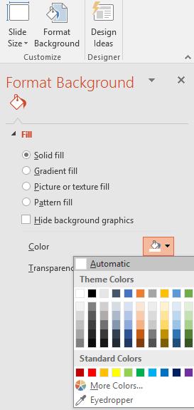 Izrada multimedijskih prezentacija MS PowerPoint 2016 4.6 Mijenjanje pozadinske boje Za promjenu pozadinske boje Slajda otvaramo karticu Dizajn i biramo opciju Format background.