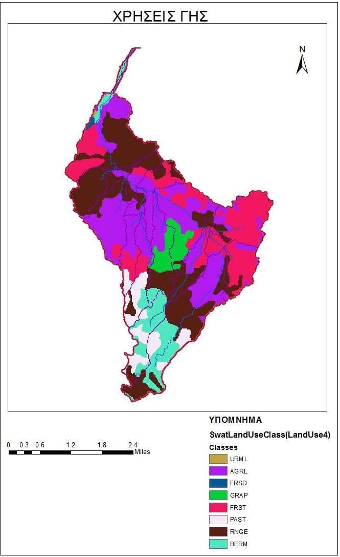 Καθορισμός Μονάδων Υδρολογικής Απόκρισης (HRU Analysis) Χρήσεις Γης Corine Land Cover SWAT Κωδ. Περιγραφή Κωδ.