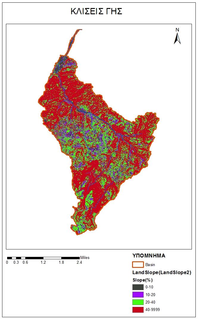 Καθορισμός Μονάδων Υδρολογικής Απόκρισης (HRU Analysis) Κλίσεις εδάφους Κατηγορίες -1% 1-2% 2-4% >4% Δεδομένα: Χρήσεις Γης Corine Land Cover
