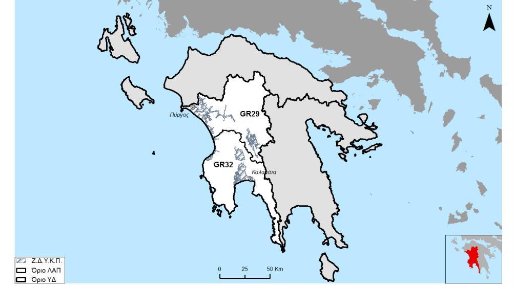 Σύμφωνα με την ανωτέρω μεθοδολογία, στο Υδατικό Διαμέρισμα της Δυτικής Πελοποννήσου ορίστηκαν 4 περιοχές που χαρακτηρίζονται ως ΖΔΥΚΠ.