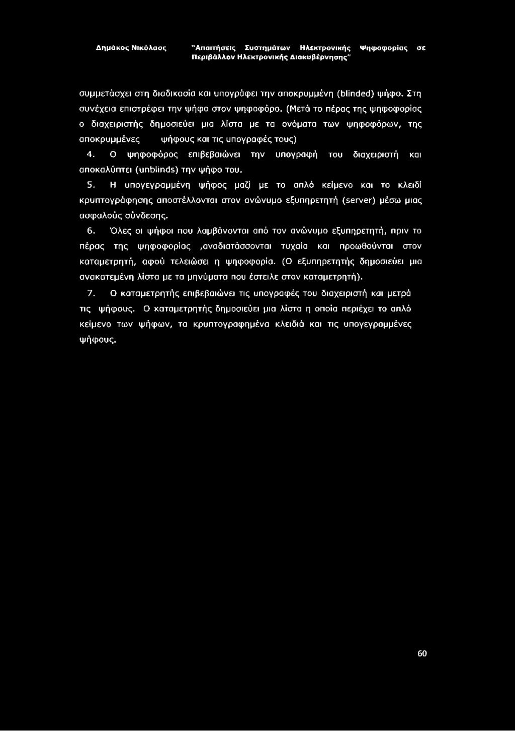 Ο ψηφοφόρος επιβεβαιώνει την υπογραφή του διαχειριστή και αποκαλύπτει (unblinds) την ψήφο του. 5.