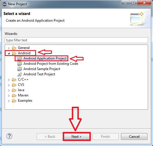 Android, Android Application Project και πατάμε Next,