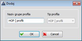 koja je izabrana iz liste. Novo ime se unosi u edit polju Naziv grupe profila.