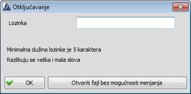 Pri unošenju slova treba paziti da li su uneta mala ili velika slova, obzirom da se pri otključavanju fajla sva slova moraju uneti na potpuno isti način.