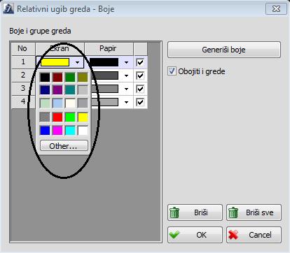 N Ekran Kolona sa rednim brojevima grupa greda. Stanje check box-a u poslednjoj koloni u tabeli određuje da li će se na crtežu za tu grupu greda prikazivati relativni ugib ili ne.